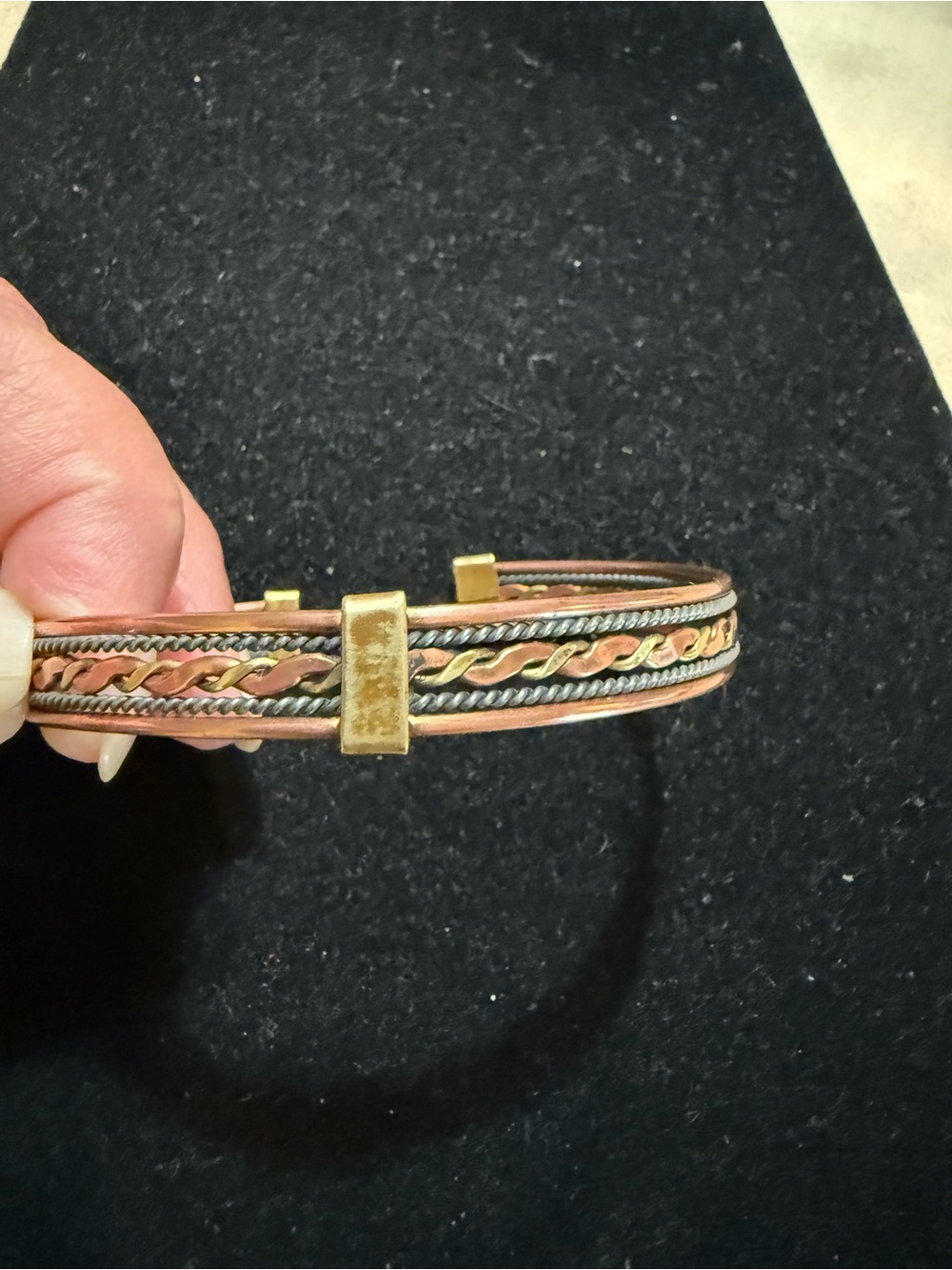Vintage Tricolor Braided Metal Cuff Bracelet  - Adjustable Sizing